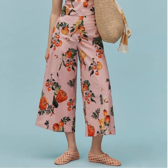 Maeve Pants - Maeve Anthropologie Garden Veggie Pink Wide-Leg Cropped Pants 10 NWT